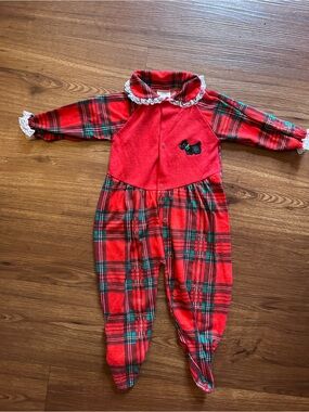 Vintage Red Plaid Baby One-Piece with Scottie Dog Accent